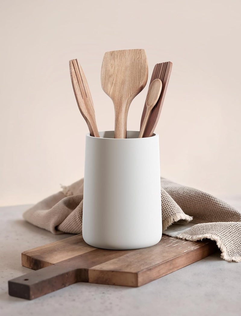 IVE Design حامل أدوات المطبخ – 7" ارتفاع × 5.2" قطر منظم أدوات المطبخ لسطح العمل (أبيض غير لامع، عبوة واحدة) - Image 5